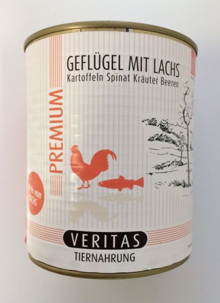 VERITAS Premium Geflügel mit Lachs, Kartoffeln, Spinat, Beeren und Kräuter 800 g